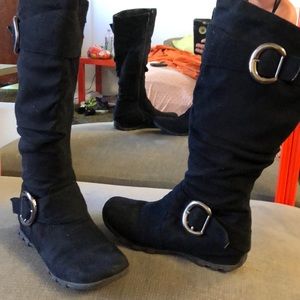 Knee high faux suede boots